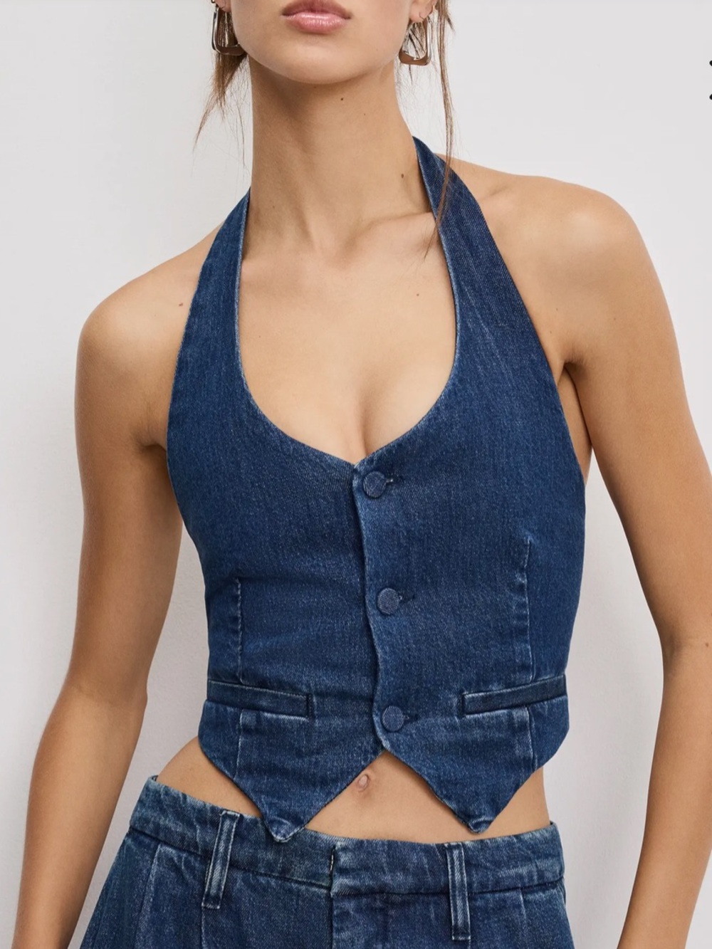 Good American Indigo Halter Denim Vest